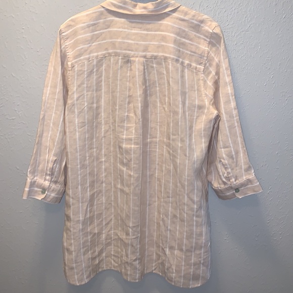 Chico’s Linen Cream Stripe Blouse Top Chico’s Size 1 US Medium 8 10 - Picture 6 of 11